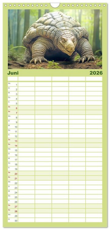 Produktbild: Familienplaner 2026 - Urzeittiere - KI-Fantasiebilder mit 5 Spalten (Wandkalender, 21 x 45 cm) CALVENDO