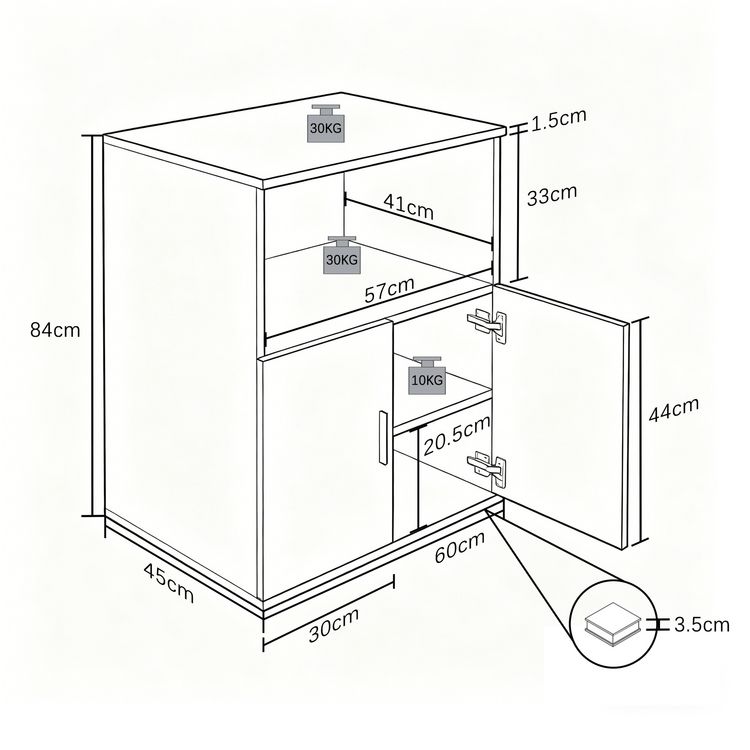 Produktbild: K&uuml;chenschrank Mikrolle 60 x 84 x 45 cm Miwelo