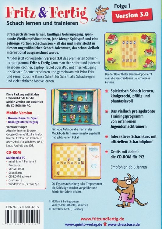 Produktbild: Fritz & Fertig! 1 - Schach lernen und trainieren Version 3.0 (Mobile Version + CD-ROM f&uuml;r iPad, Windows, Android Tablets, Linux, Mac)