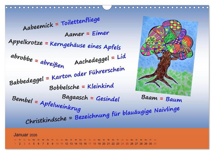 Produktbild: De Hessisch-Kalenner - hessisch babbele lerne in aam Johr (Wandkalender 2026 DIN A3 quer), CALVENDO Monatskalender