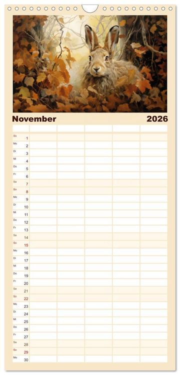 Produktbild: Familienplaner 2026 - Hasenliebe mit 5 Spalten (Wandkalender, 21 x 45 cm) CALVENDO