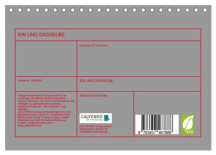 Produktbild: EIN UND DASSELBE (Tischkalender 2026 DIN A5 quer), CALVENDO Monatskalender