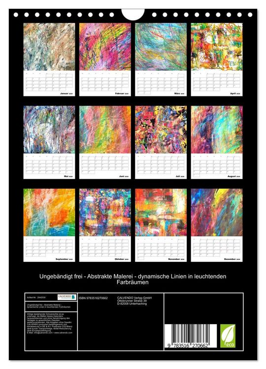 Produktbild: Ungeb&auml;ndigt frei - Abstrakte Malerei - dynamische Linien in leuchtenden Farbr&auml;umen (Wandkalender 2026 DIN A4 hoch), CALVENDO Monatskalender