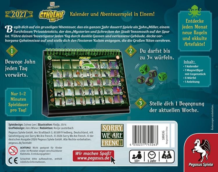 Produktbild: 365 Abenteuer  Cthulhu 1927 [Kalender Edition 2027]