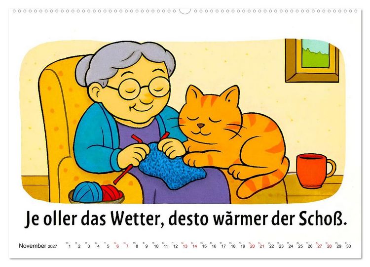 Produktbild: Freche Katzen - Humorvolle Spr&uuml;che und charmante Comics (hochwertiger Premium Wandkalender 2027 DIN A2 quer), Kunstdruck in Hochglanz