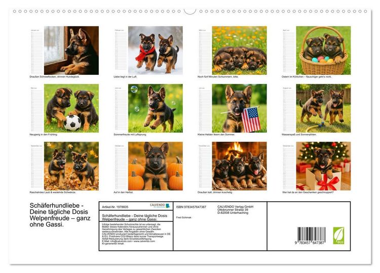 Produktbild: Sch&auml;ferhundliebe - Deine t&auml;gliche Dosis Welpenfreude &ndash; ganz ohne Gassi. (hochwertiger Premium Wandkalender 2026 DIN A2 quer), Kunstdruck in Hochglanz