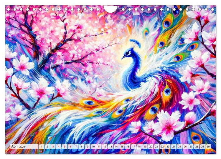Produktbild: Tanz der Pfauen - Jahreszeiten in abstrakter Eleganz (Wandkalender 2026 DIN A4 quer), CALVENDO Monatskalender