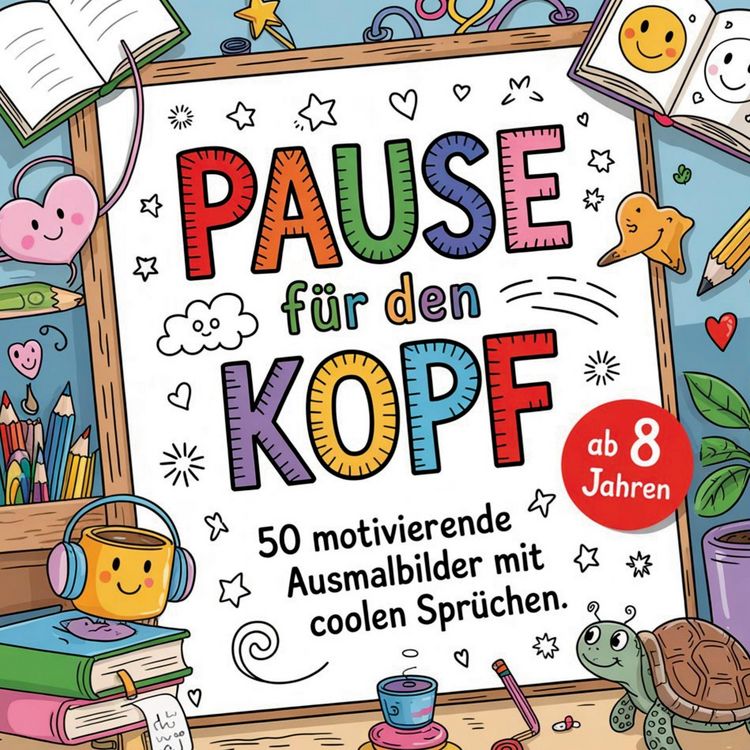 Produktbild: Pause f&uuml;r den Kopf. 50 motivierende Ausmalbilder mit coolen Spr&uuml;chen. F&uuml;r Kinder ab 8 Jahren