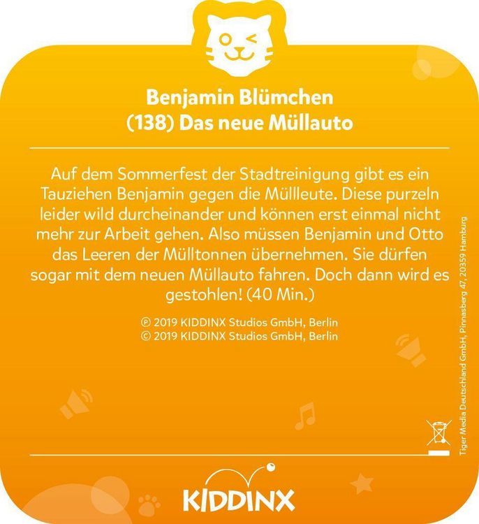 Produktbild: tigercard - Benjamin Bl&uuml;mchen - Folge 138: Das neue M&uuml;llauto