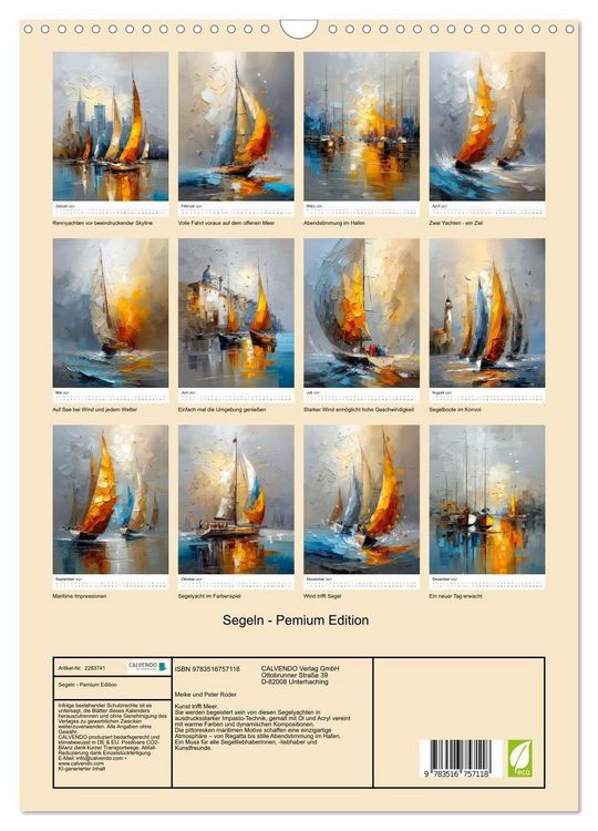 Produktbild: Segeln - Pemium Edition (Wandkalender 2027 DIN A3 hoch), CALVENDO Monatskalender