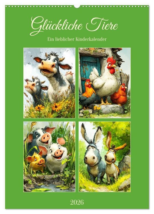 Produktbild: Gl&uuml;ckliche Tiere. Ein lieblicher Kinderkalender (Wandkalender 2026 DIN A2 hoch), CALVENDO Monatskalender