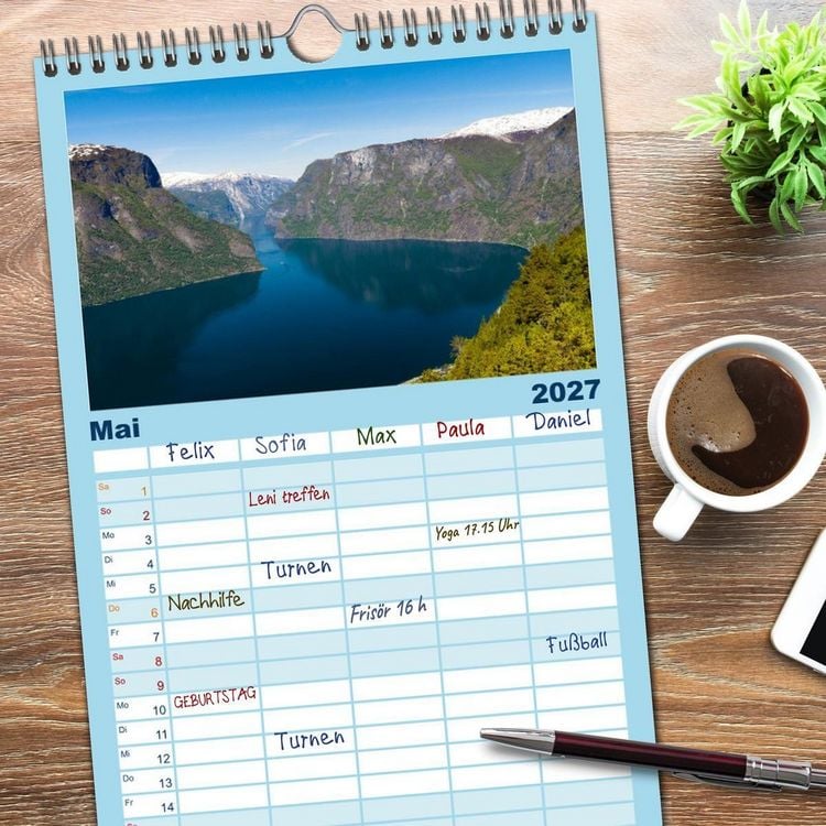 Produktbild: Familienplaner 2027 - Norwegen - Land im Norden mit 5 Spalten (Wandkalender, 21 x 45 cm) CALVENDO