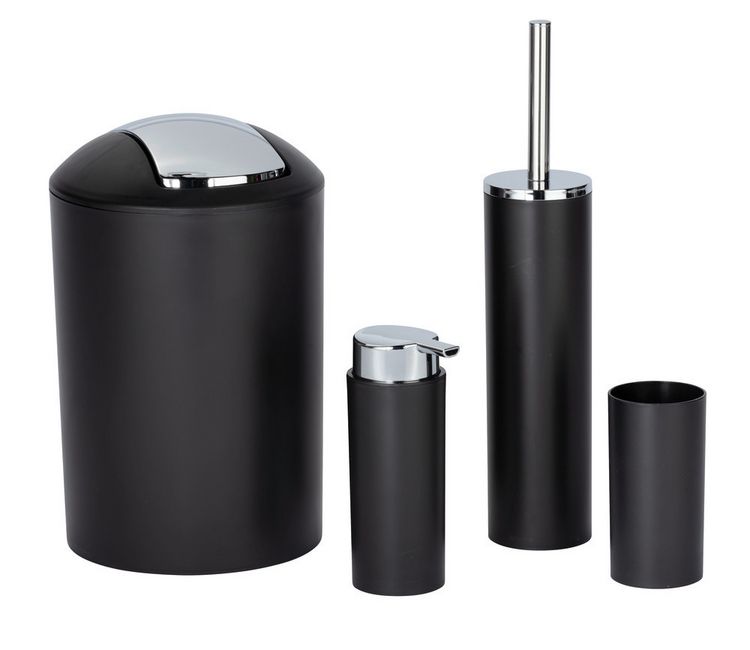 Produktbild: Badezimmer Set Mod. Calvo schwarz matt, 4 tlg., Seifenspender, Zahnputzbecher, Toilettenb&uuml;rste &