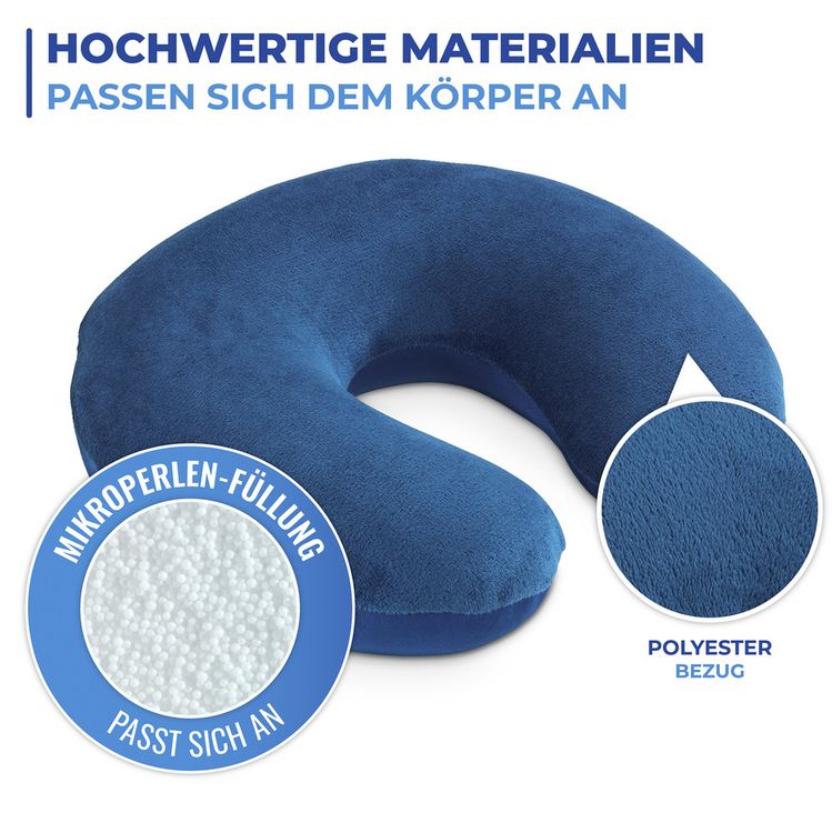 Produktbild: Reisekissen mit Nackenst&uuml;tze, komfortables 2-in-1 Reise-Kopfkissen mit st&uuml;tzendem Nackenh&ouml;rnchen