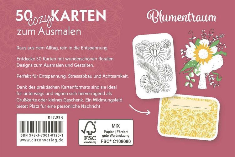 Produktbild: 50 cozy Karten zum Ausmalen &ndash; Blumentraum