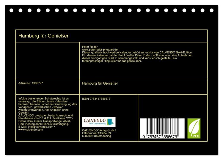 Produktbild: Hamburg f&uuml;r Genie&szlig;er (Tischkalender 2026 DIN A5 quer), CALVENDO Monatskalender