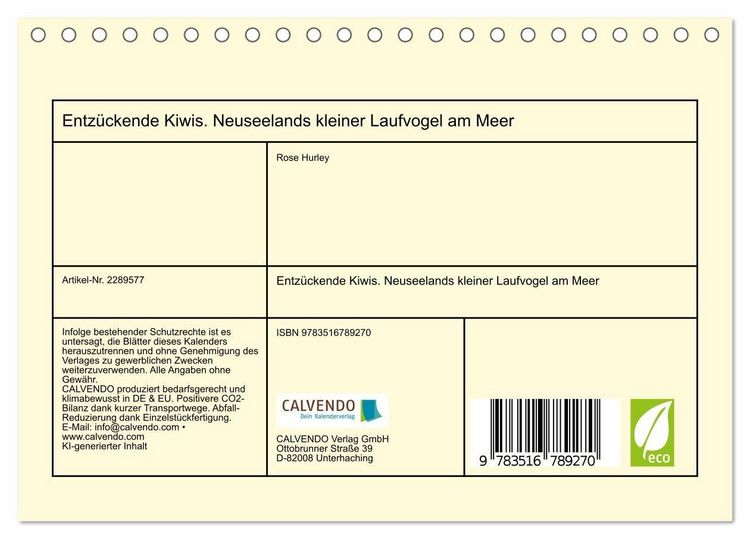 Produktbild: Entz&uuml;ckende Kiwis. Neuseelands kleiner Laufvogel am Meer (Tischkalender 2027 DIN A5 quer), CALVENDO Monatskalender