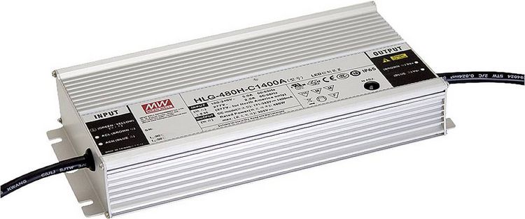 Produktbild: MEAN WELL HLG-480H-C1400A LED-Treiber Konstantstrom 480W 700 - 1400mA 171 - 343 V/DC einstellbar, nicht dimmbar, &Uuml;berlastschutz