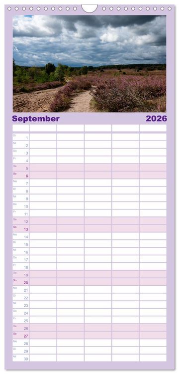 Produktbild: Familienplaner 2026 - Wanderung durch die zauberhafte L&uuml;neburger Heide mit 5 Spalten (Wandkalender, 21 x 45 cm) CALVENDO