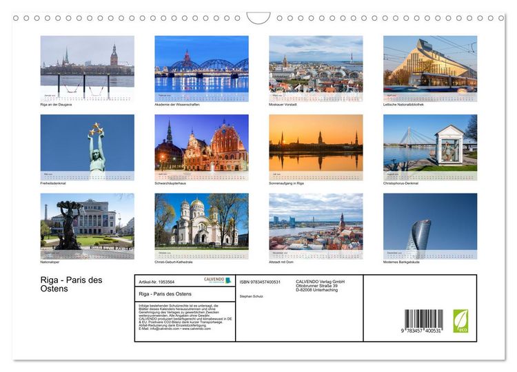 Produktbild: Riga - Paris des Ostens (Wandkalender 2026 DIN A3 quer), CALVENDO Monatskalender