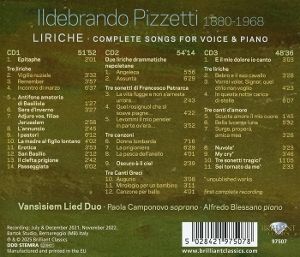 Produktbild: Pizzetti:Liriche,Complete Songs for Voice & Piano