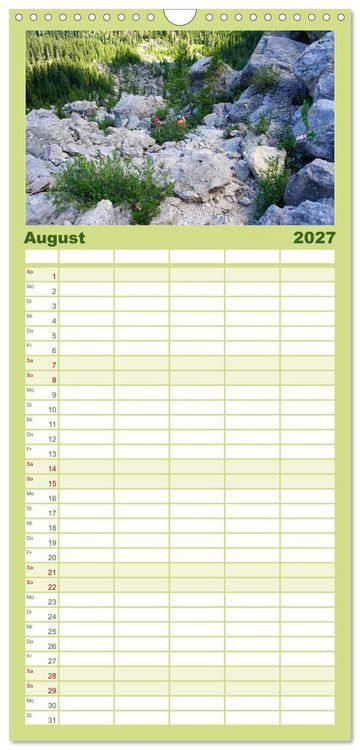 Produktbild: Familienplaner 2027 - Wandern im Rosengarten und Latemar mit 5 Spalten (Wandkalender, 21 x 45 cm) CALVENDO