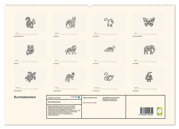 Produktbild: Buchstabentiere (hochwertiger Premium Wandkalender 2027 DIN A2 quer), Kunstdruck in Hochglanz