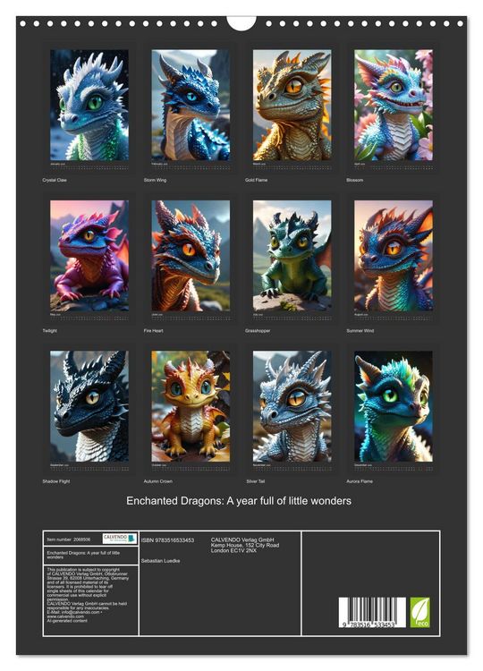 Produktbild: Enchanted Dragons: A year full of little wonders (Wall Calendar 2026 DIN A3 portrait), CALVENDO 12 Month Wall Calendar