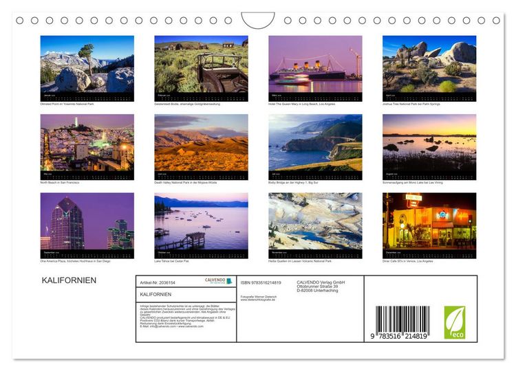 Produktbild: KALIFORNIEN (Wandkalender 2026 DIN A4 quer), CALVENDO Monatskalender