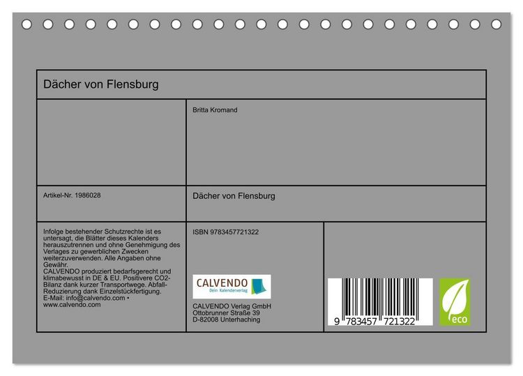 Produktbild: D&auml;cher von Flensburg (Tischkalender 2026 DIN A5 quer), CALVENDO Monatskalender