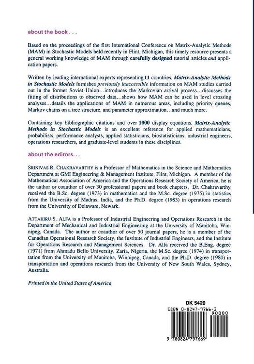 Produktbild: Matrix-Analytic Methods in Stochastic Models