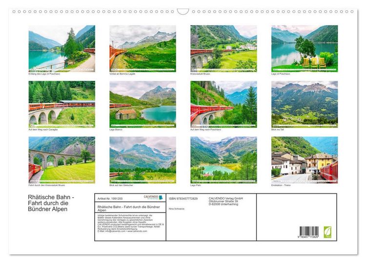 Produktbild: Rh&auml;tische Bahn - Fahrt durch die B&uuml;ndner Alpen (Wandkalender 2026 DIN A2 quer), CALVENDO Monatskalender