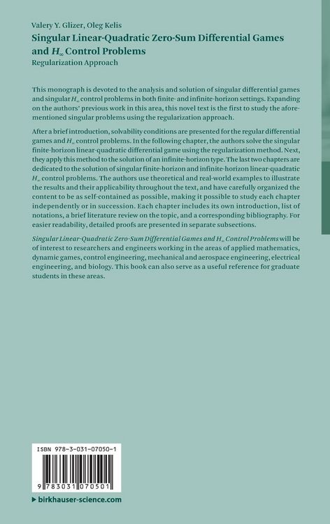 Produktbild: Singular Linear-Quadratic Zero-Sum Differential Games and H&infin; Control Problems