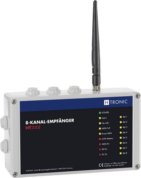 Produktbild: H-Tronic HT200E Funkempf&auml;nger 8-Kanal Frequenz 868.35 MHz, 869.05 MHz, 869.55 MHz 12 V Reichweite max. (im Freifeld) 200 m