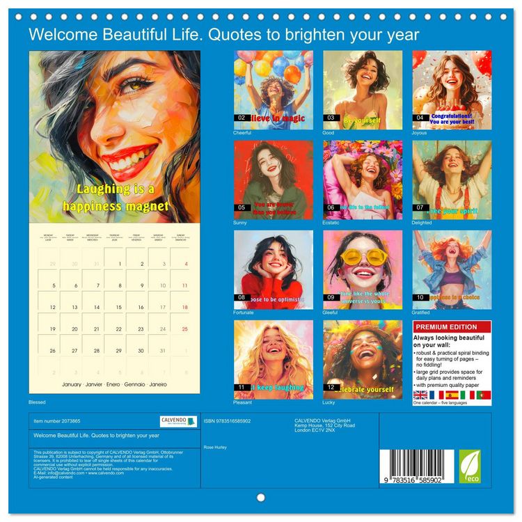 Produktbild: Welcome Beautiful Life. Quotes to brighten your year (Wall Calendar 2026 12 &times; 12 Inch) CALVENDO 12 Month Wall Calendar