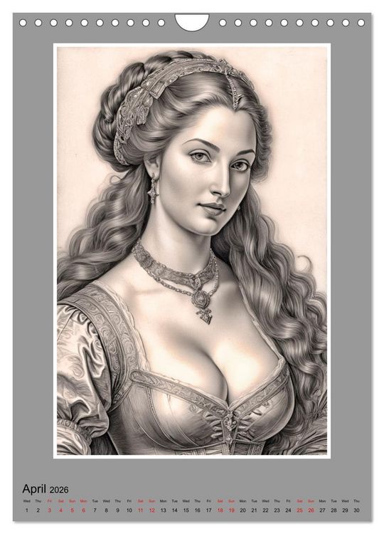Produktbild: Baroque Beauties, Pencil Art with Artificial Intelligence (Wall Calendar 2026 DIN A4 portrait), CALVENDO 12 Month Wall Calendar