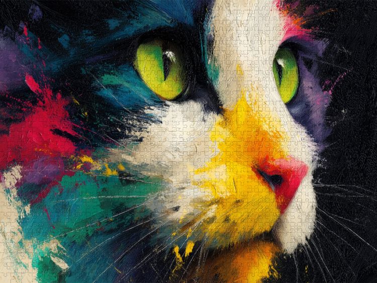 Produktbild: CALVENDO Puzzle Bunte Katze in Aquarell-Optik | 1000 Teile Lege-Gr&ouml;&szlig;e 64x48cm Foto-Puzzle f&uuml;r gl&uuml;ckliche Stunden