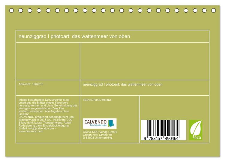 Produktbild: neunziggrad I photoart: das wattenmeer von oben (Tischkalender 2026 DIN A5 quer), CALVENDO Monatskalender
