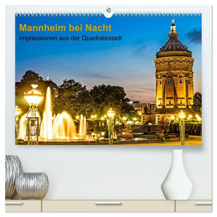 Produktbild: Mannheim bei Nacht - Impressionen aus der Quadratestadt (hochwertiger Premium Wandkalender 2026 DIN A2 quer), Kunstdruck in Hochglanz