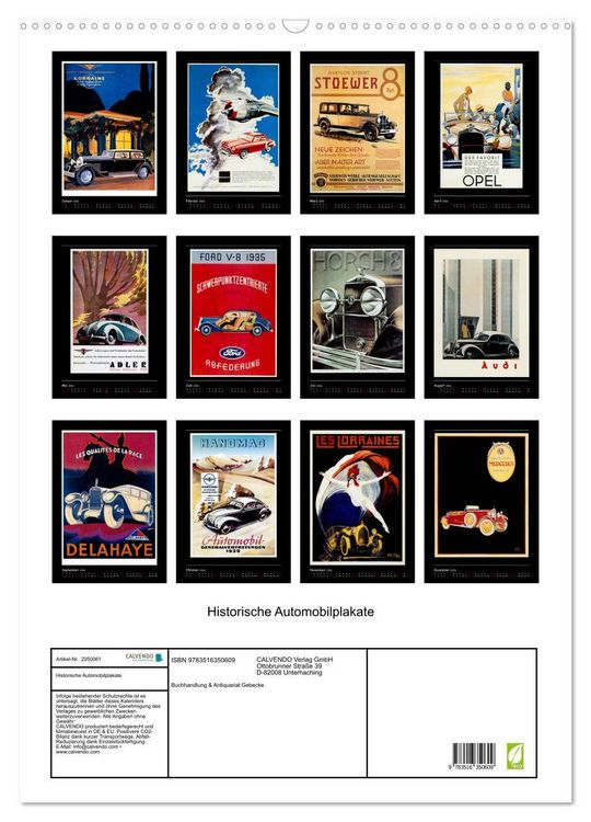Produktbild: Historische Automobilplakate (Wandkalender 2026 DIN A2 hoch), CALVENDO Monatskalender