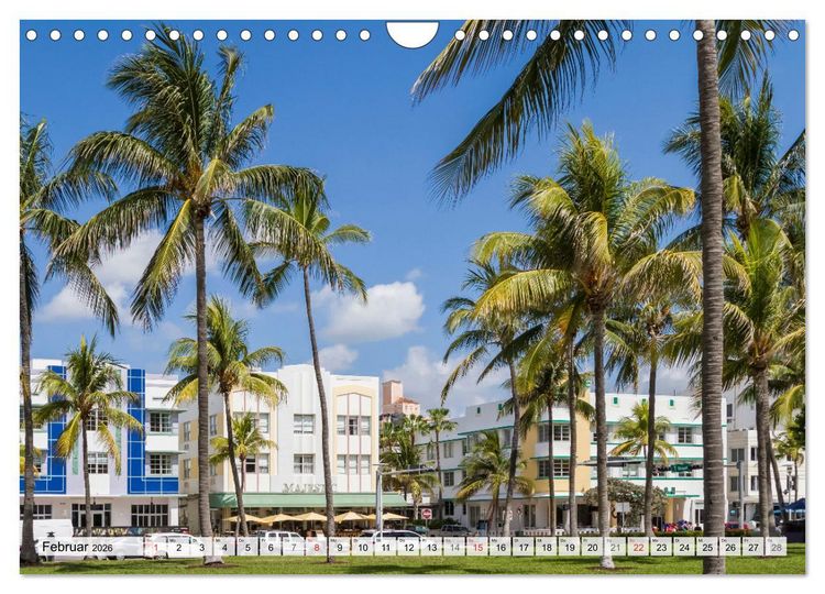 Produktbild: Miami Beach und Art Deco District (Wandkalender 2026 DIN A4 quer), CALVENDO Monatskalender