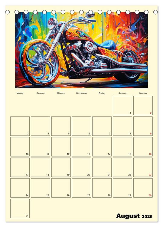 Produktbild: Custom Motorcycle Paintings (Tischkalender 2026 DIN A5 hoch), CALVENDO Monatskalender