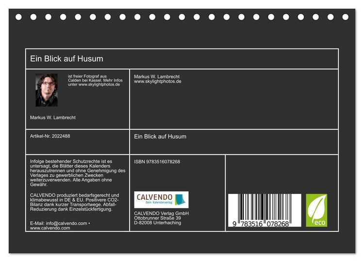 Produktbild: Ein Blick auf Husum (Tischkalender 2026 DIN A5 quer), CALVENDO Monatskalender