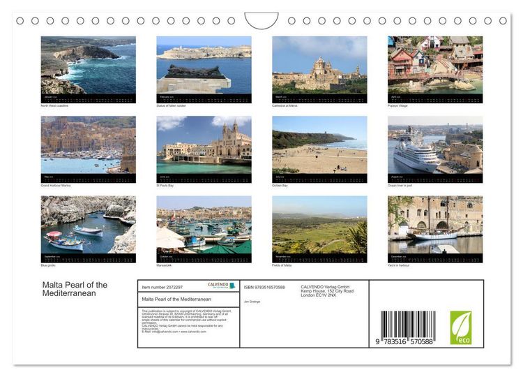 Produktbild: Malta Pearl of the Mediterranean (Wall Calendar 2026 DIN A4 landscape), CALVENDO 12 Month Wall Calendar