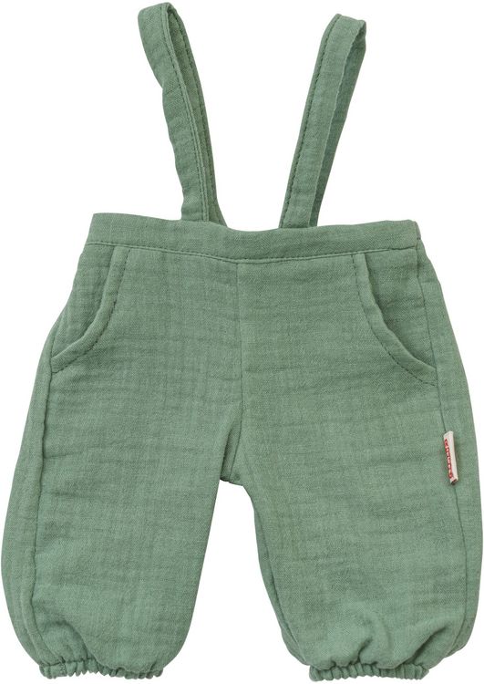 Produktbild: Puppen-Latzhose aus 100 % Bio-Baumwolle, salbeigr&uuml;n, mit wei&szlig;em T-Shirt, 2-teili