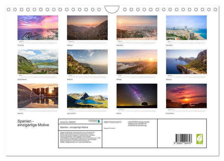 Produktbild: Spanien - einzigartige Motive (Wandkalender 2026 DIN A4 quer), CALVENDO Monatskalender