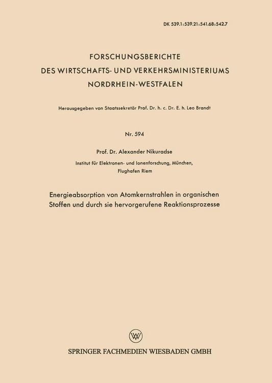 Produktbild: Energieabsorption von Atomkernstrahlen in organischen Stoffen und durch sie hervorgerufene Reaktionsprozesse