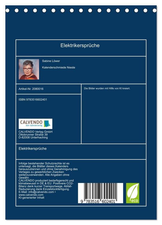 Produktbild: Elektrikerspr&uuml;che (Tischkalender 2026 DIN A5 hoch), CALVENDO Monatskalender