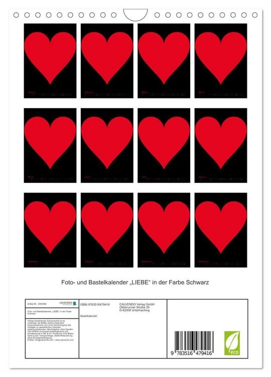 Produktbild: Foto- und Bastelkalender &bdquo;LIEBE&ldquo; in der Farbe Schwarz (Wandkalender 2026 DIN A4 hoch), CALVENDO Monatskalender