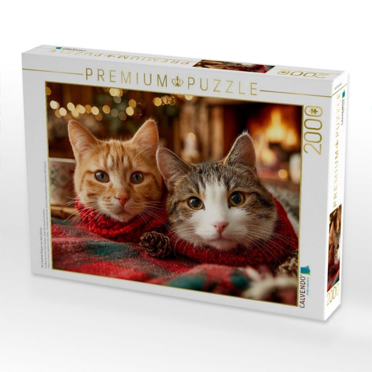 Produktbild: CALVENDO Puzzle Kuschelnde Katzen vor dem Kamin | 2000 Teile Lege-Gr&ouml;&szlig;e 90x67cm Foto-Puzzle f&uuml;r gl&uuml;ckliche Stunden